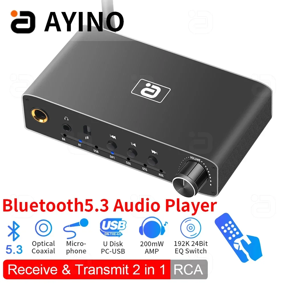 

AYINO 2In1 Bluetooth 5.3 Receiver Transmitter Coaxial Optical Digital to Analog Audio Converter PC-USB Headphone Amp Adapter
