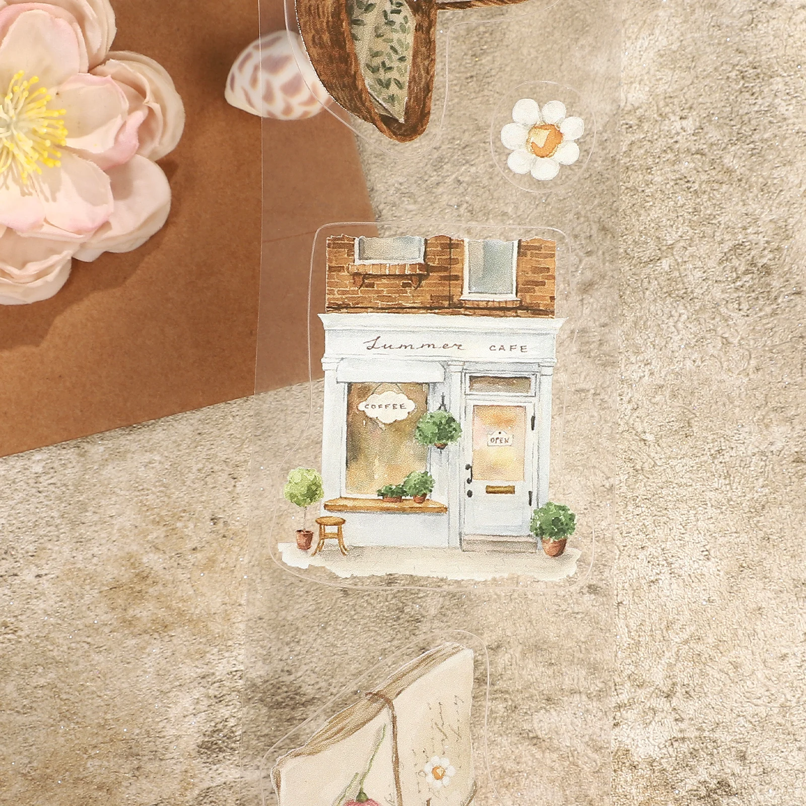 60mm * 200cm 빈티지 고양이 커피 꽃 풍경 PET 테이프 크리 에이 티브 DIY 저널 재료 콜라주 스크랩북 편지지