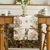 Easter Bunny Egg Carrot Bowknot Leaves Linen Table Runner Party Decor Spring Kitchen Dining Table Runner Easter Decorations 2