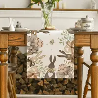 Easter Bunny Egg Carrot Bowknot Leaves Linen Table Runner Party Decor Spring Kitchen Dining Table Runner Easter Decorations 2