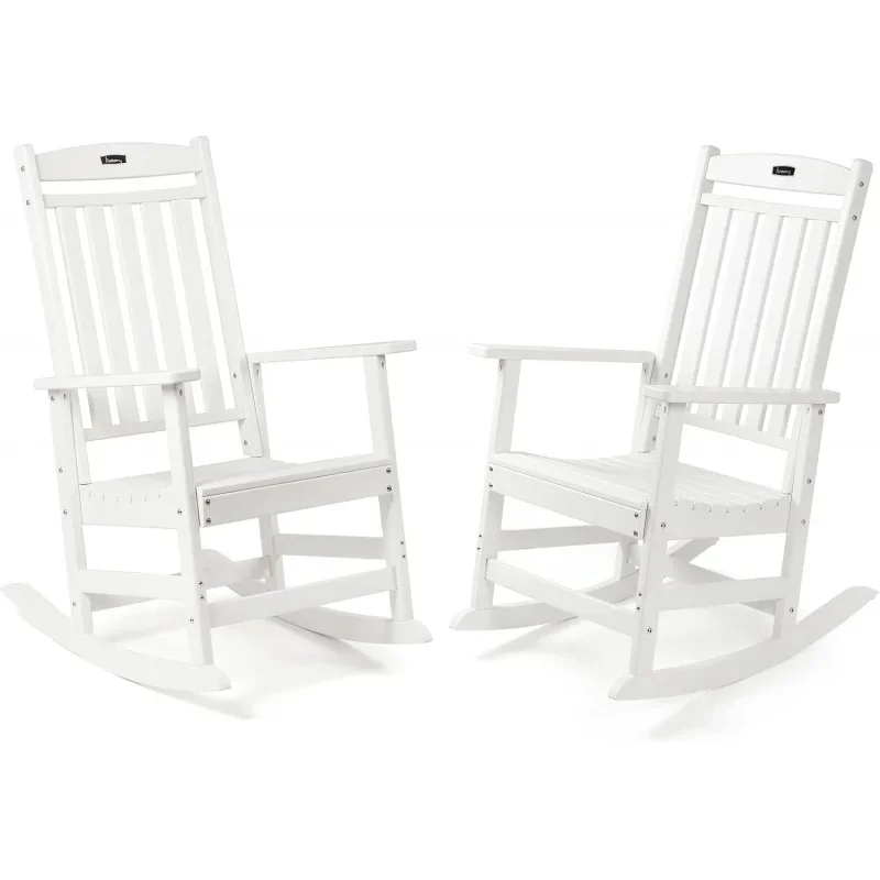 Patio Rocking Chairs Set of 4,Poly Lumber Rocker,All Weather Rocking Chair Outdoor,High Back Porch Rocker,CrackerRocking