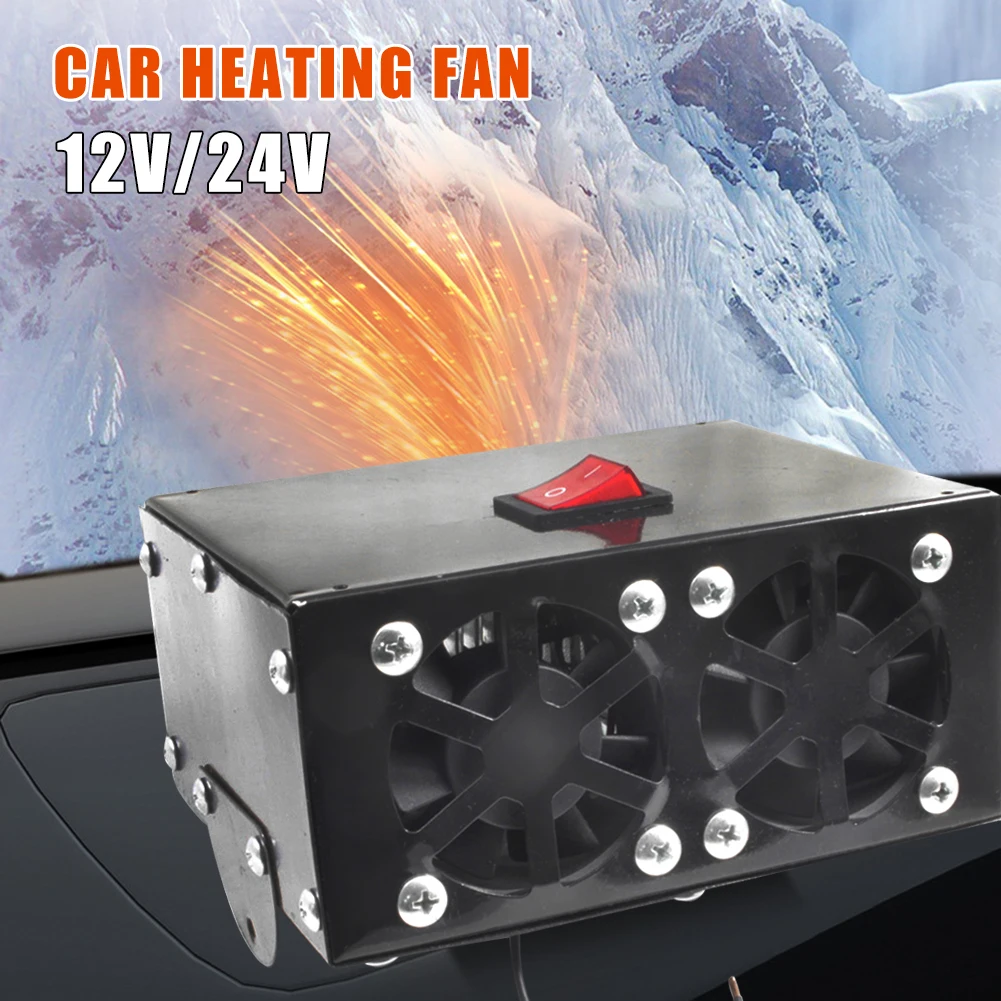 

600W Car Heater Double Air Outlets 12V/24V Auto Heating Fan Rapid Heating with Switch Defrosting Defogging Winter Car Fan Tool