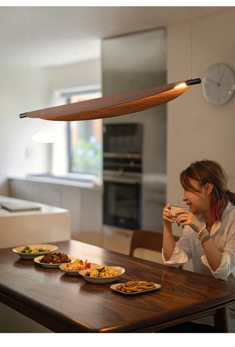Nordic Wood Grain Leaves Led Pendant Light Wabi Sabi Restaurant Table Bar Chandelier Lighting Home Tea Room Decor Hanging Lamps