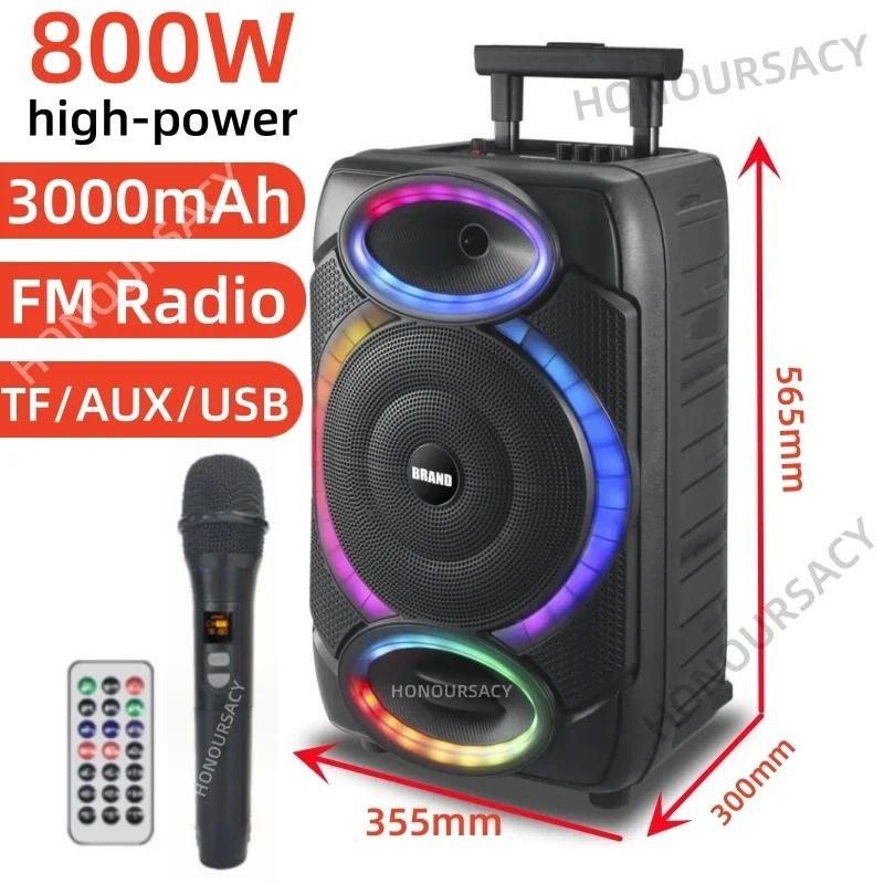 

Высокомощный сабвуфер 800 Вт, Bluetooth-динамик, проекционная колонка, RGB-динамик, наружная звуковая система для караоке с беспроводным микрофоном