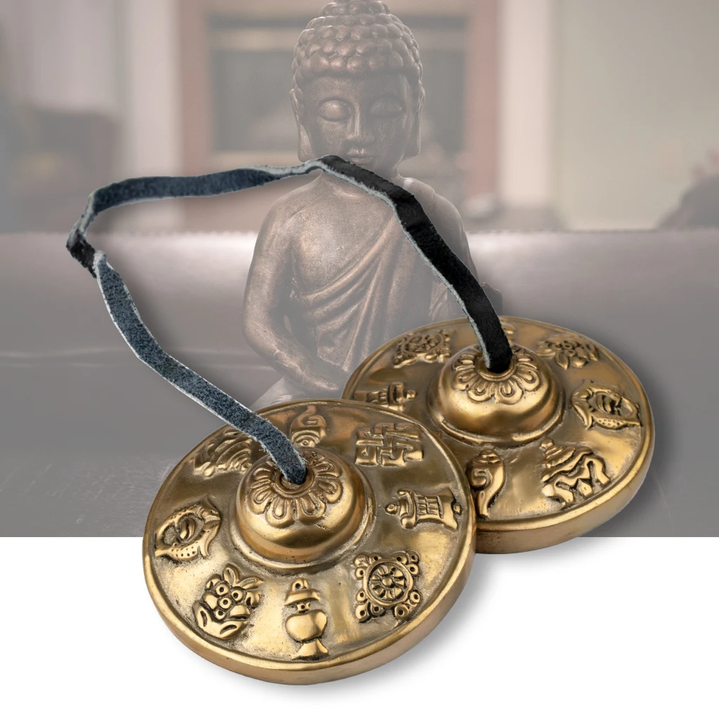 Buddhist Prayer Bell Cymbals Bells Meditation Mantra Handmade Nepal Tibetan Yoga Musical Instrument Embossed Percussion Cymbals