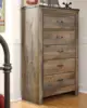 Trinell Rustic 5 Drawer Chest of Drawers with Nailhead Trim, Warm Brown 2