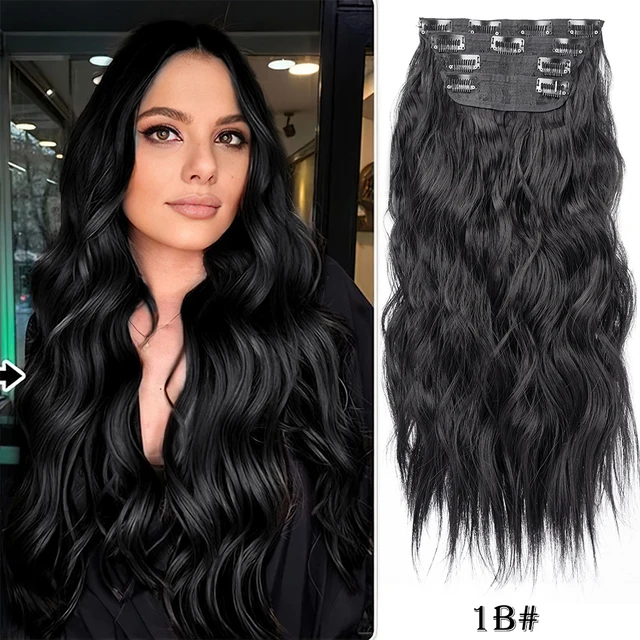 4Pcs/Set Clip In Hair Extensions 20 Inch Long Synthetic Black Wavy Curly  Clip Ins Hair Extensions Hairpieces Full Head For Women - AliExpress