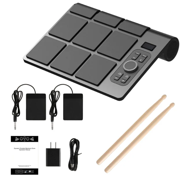 Electronic Drum Pad 9 Velocity-Sensitive Pads, Color Lights, MIDI Support, Portable Tabletop Design, Cool Gift/for Beginners 1