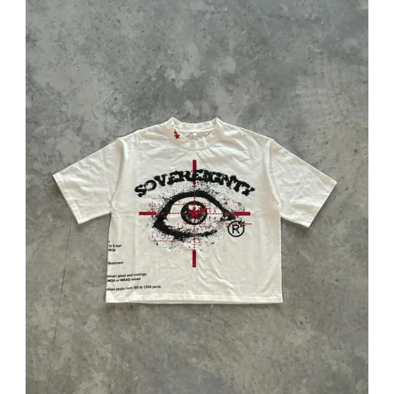American gothic trend big head print oversized t shirt men s y2k street