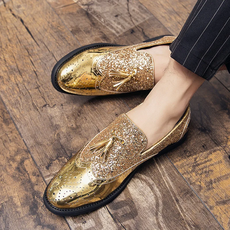 Luxury Brand High Quality Gold Tassel Loafers Shoes Men Soft Comfortable Mens Wedding Thick Sole Casual Shoes Men\'s Brogue Shoes