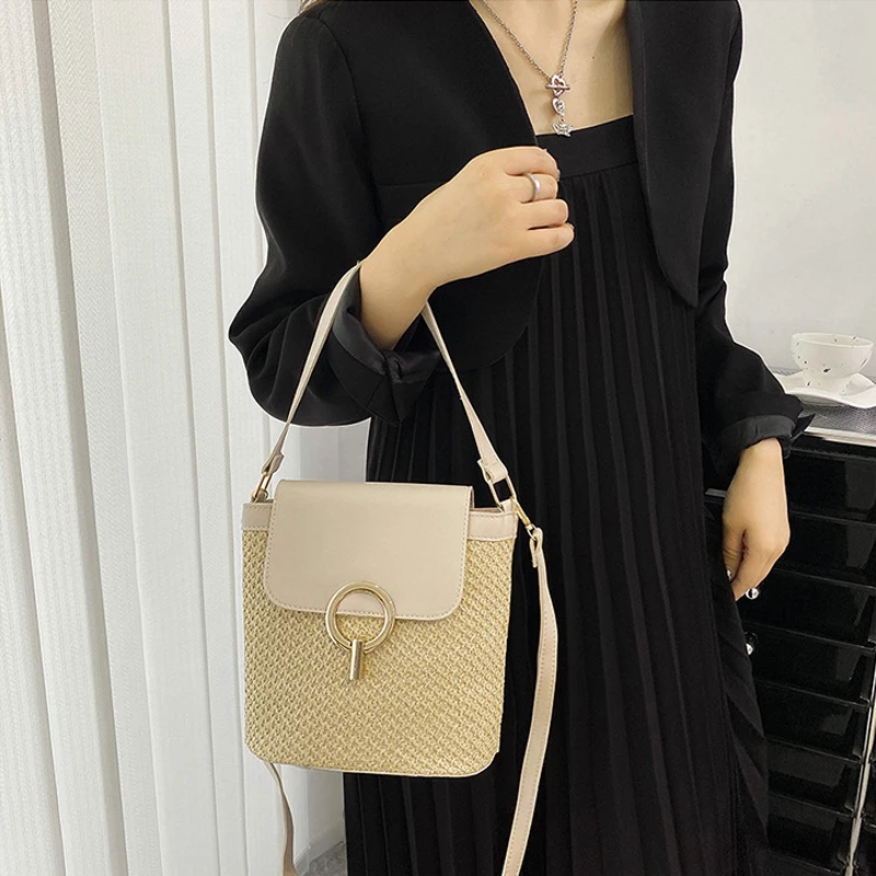 Small Straw Bag Bucket For Women Summer Crossbody Bags Rattan Beach Lady Travel Purses And Handbags Shoulder Bag Bolsa