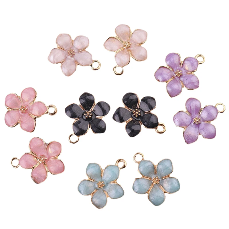 10Pcs/Set Enamel Alloy Flower Charms For Earrings Pendants Necklace Jewelry Findings Handmade Craft DIY Bangle Bracelet