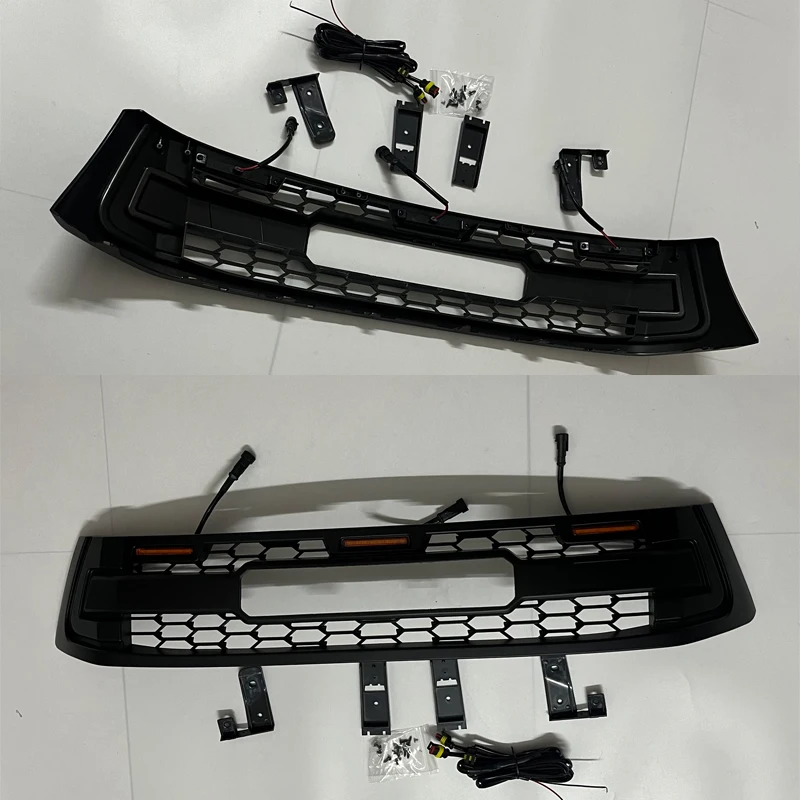 힐룩스 레이싱 그릴용 개조 GR 스타일 라디에이터 그릴, 토요타 힐룩스 레보 2015 2016 2017 2018용 LED 프론트 범퍼 마스크 커버