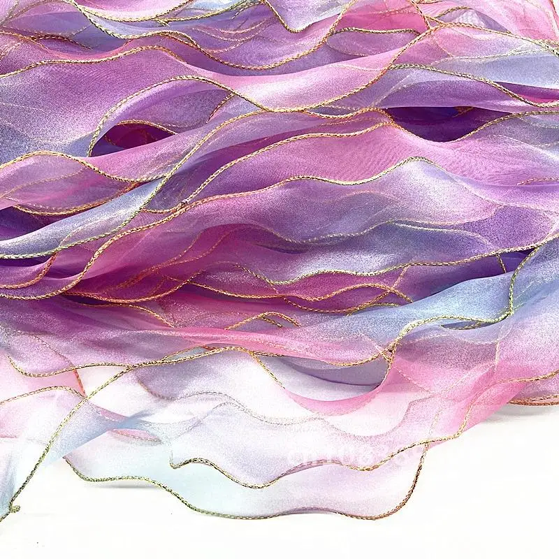

Silk Organza Ribbon Bow Material for Hair Ornament Gift Wrapping Decoration Lace Ribbons, New 60mm Gold Edge/White Edge Wave