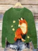 Autumn and winter new chic versatile long-sleeved women's top with fox animal digital print pattern stylish women's thin sweater 1