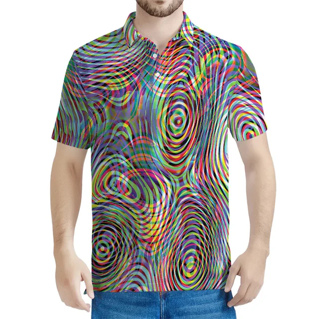 Psychedelic 3D Printed Polo Shirt Men Optical Illusion Graphic Tee 