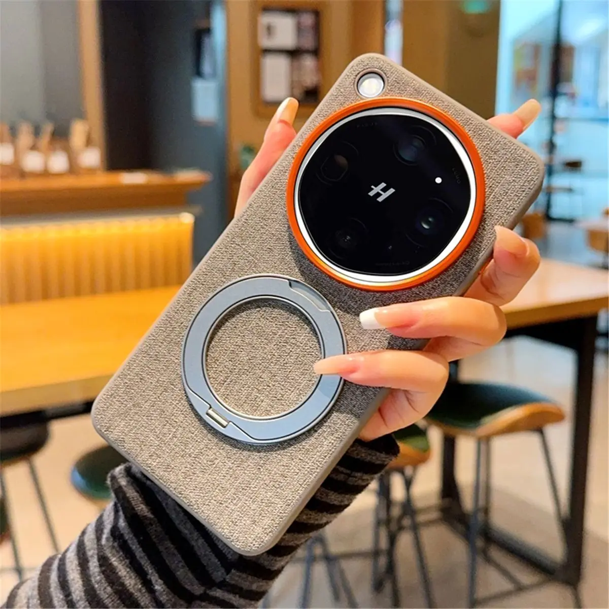 Luxurious Textile Leather Magnetic Stand Cover with 360° Rotation
