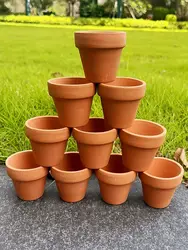 Set of 10 Terra Cotta Planter Pots with Drainage Holes for Plants and Crafts (2.2'' Size) (Red)