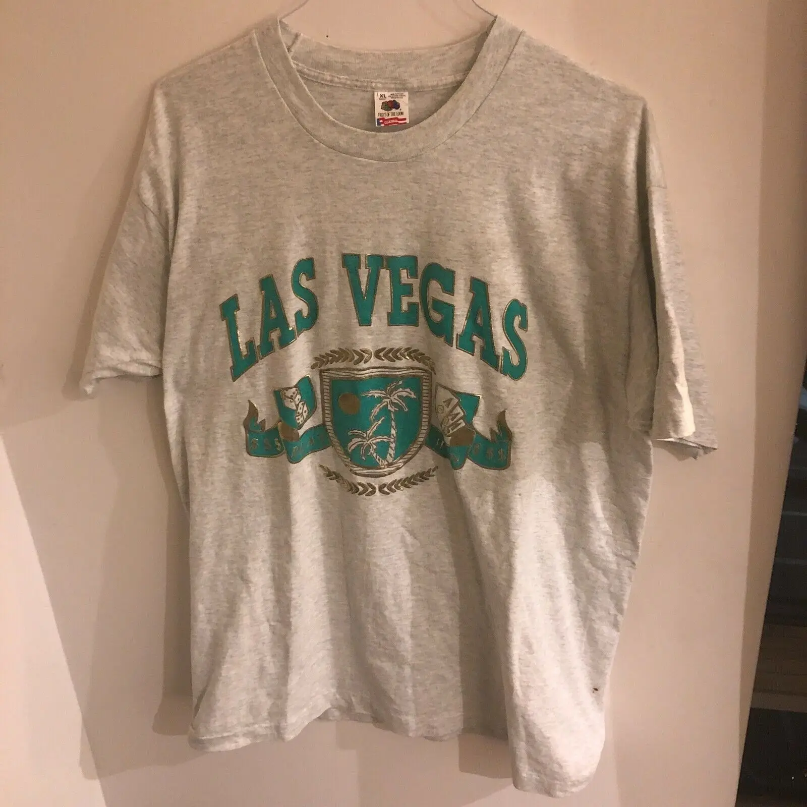 Anni '90 Vintage Fruit Of The Loom Las Vegas Maglietta Extra Large Grigia Da Uomo A Maniche Lunghe O Corte