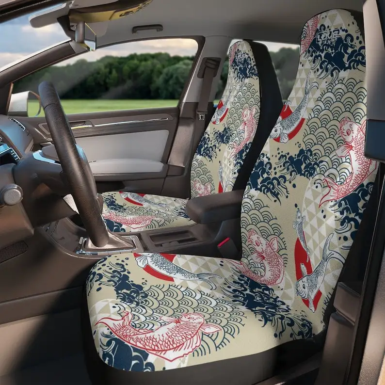 

Car Seat Covers, Interior Car Decor, Car Seat Protector, Koi Fish Japanese Waves Boho Car Accessories Unisex Comfortable Seat Co