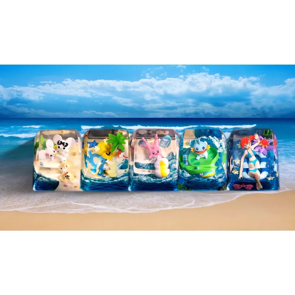 PTCG Pokemon Keycap Mechanical Keyboard Resin Transparent Stereoscopic Keycap Beach series Maushold Togepi Squirtle Fourth Wave