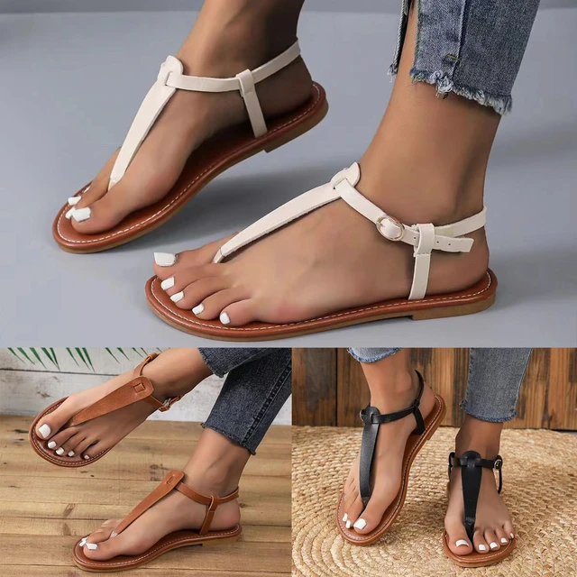 Summer Women Sandals Simple Solid Colour Outside Thin Bottom Open Toe Clip  Toe Beach Large Size Sandals Ladies Comfortable Shoes