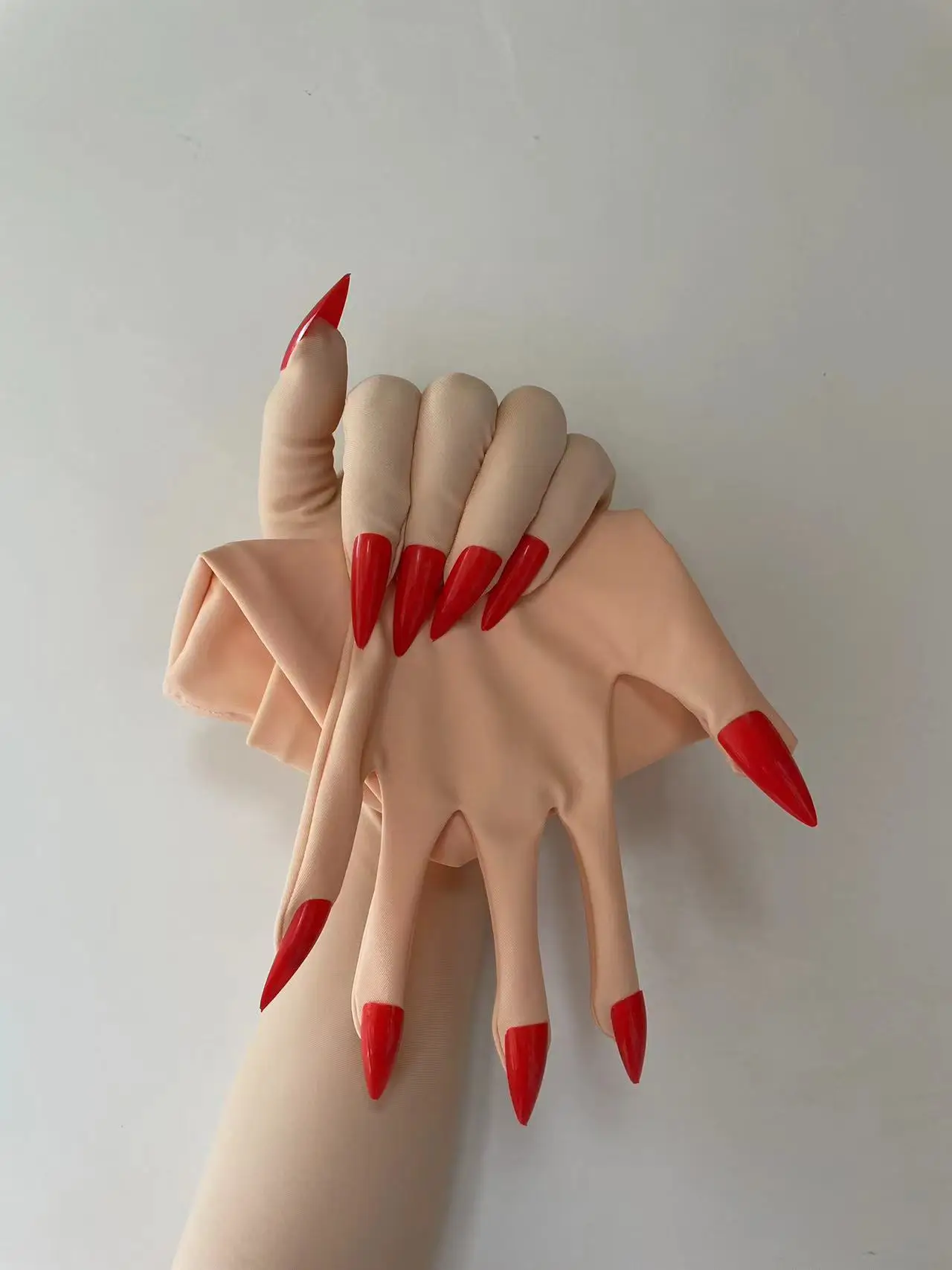 Women's None Shiny Flesh Spandex Zentai Glove Fetish Crossdress Men's Cosplay Kigurumi Gloves With Nails Male to Female