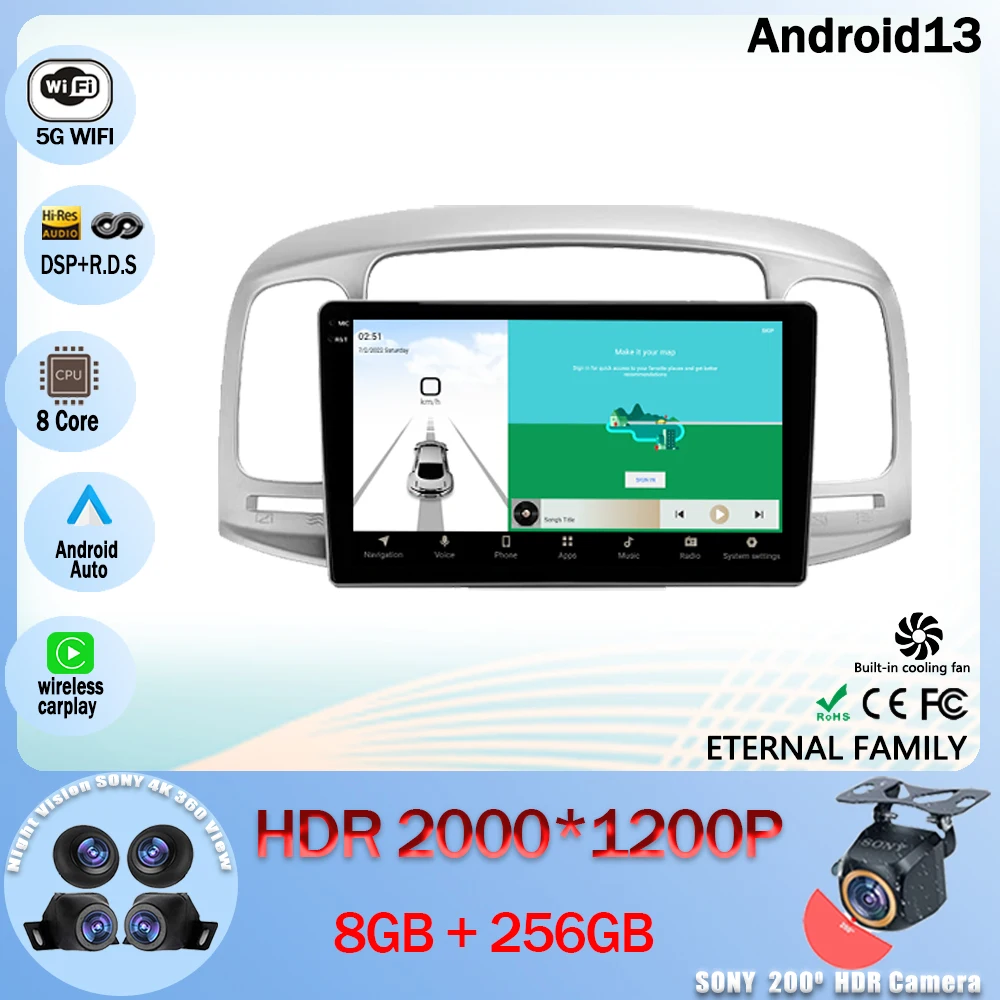 

Автомагнитола на Android 13, мультимедийный видеоплеер, навигация GPS для Hyundai Accent 3 2006 - 2011 5G WIFI BT 4G LET No 2din DVD CPU