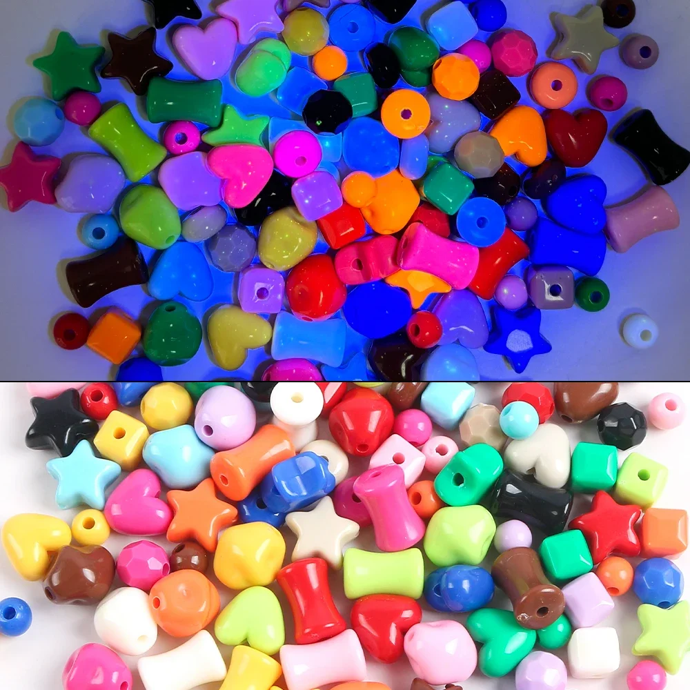 30pcs 색상 하트 모양 빛나는 구슬 10mm 아크릴 스페이서 비즈 쥬얼리 만들기 수제 Diy 팔찌 목걸이 액세서리