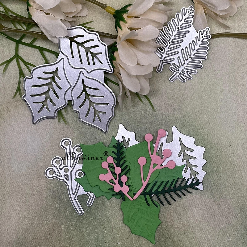 

Рождественский лист Падуба, ягоды, сделай сам, ремесло, металлическая резка, штамп, скрапбукинг, рельефный дизайн, фотошаблон, штампы