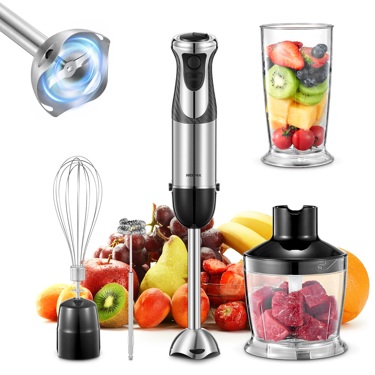 1000W Hand Blender 5-in-1 Electric Stick Blender Copper Motor Stainless Steel Blade Mixer with Turbo Mode hand immersion blender,hand blender,food blender