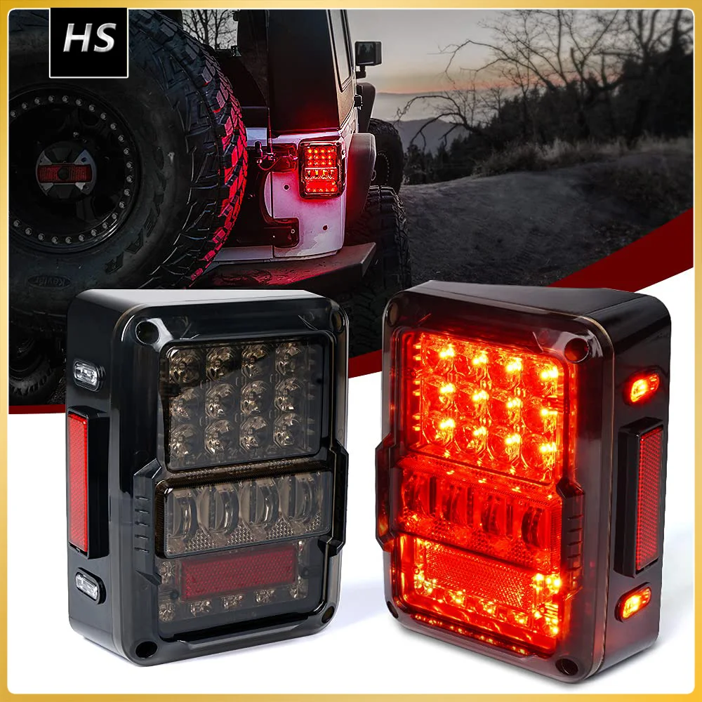

Lens 4D LED Taillights Compatible with Jeep Wrangler JK JKU 07-18 Plug & Play Resistor Brake Signal Reverse Rear Tail Light 2PC