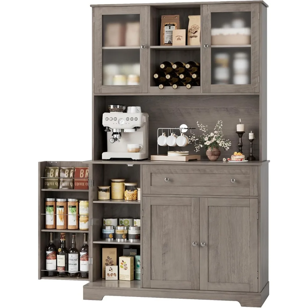 Kitchen Pantry Storage Cabinet, Buffet Cabinet with Hutch, Tall Kitchen Hutch Cabinet with Microwave Stand, Food Pantry