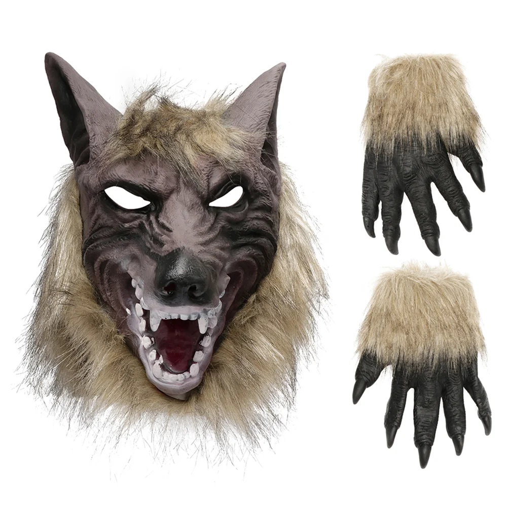 

Wolf Mask Adult Halloween Costumes Costume Werewolf Cosplay Head Adult Gloves Scary Animal Up Dress Claws Men Kids Horror Claw