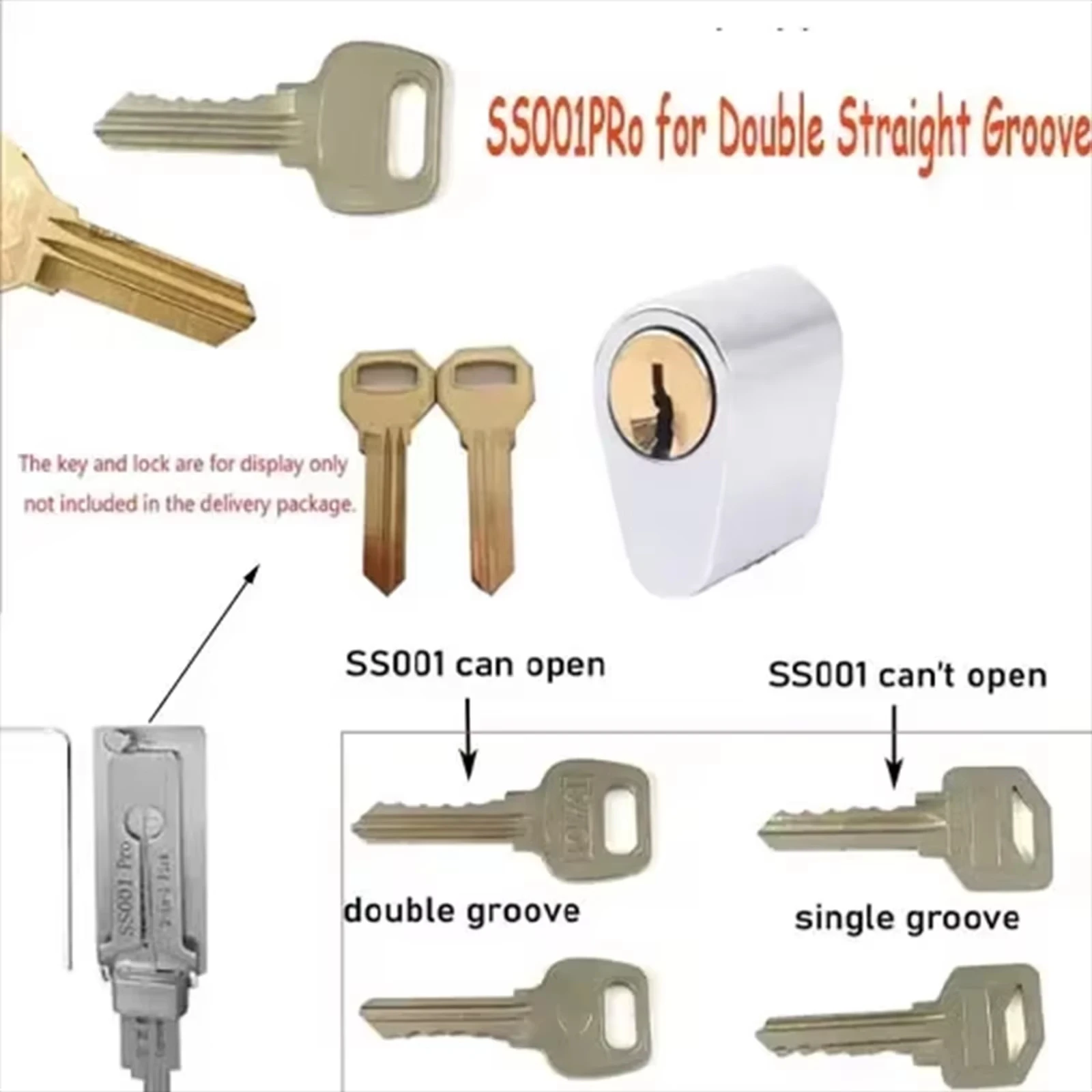 Sleuteldecoder Master Key Decoder, Ss001 2-in-1 van roestvrij staal, slotsleuteldecoder snelbrander lockpick roestvrij staal en pick-gereedschap slot decoder sleutel (SS001, 1 stuks