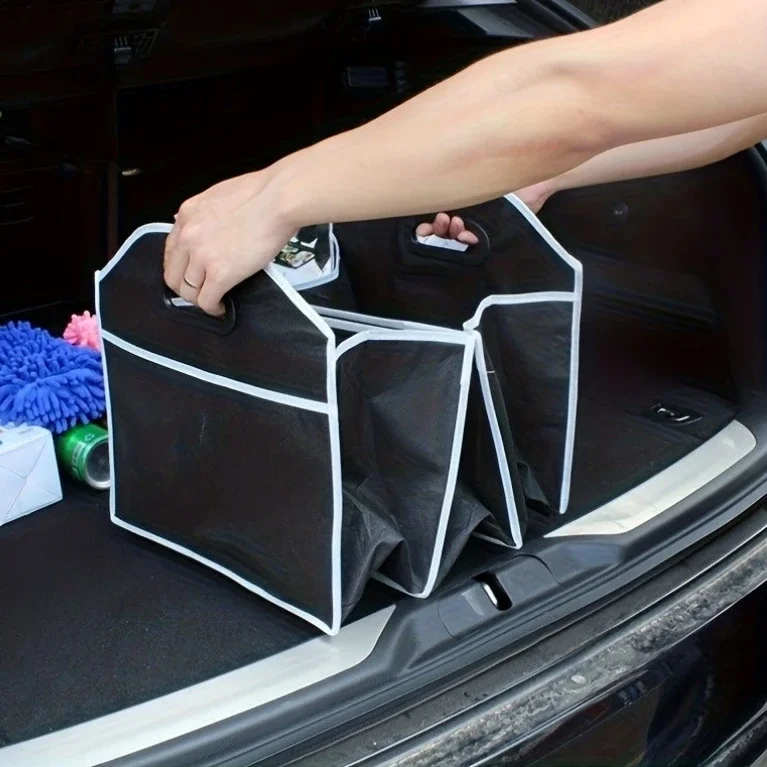 1pc Universal Car Trunk Organizer, Portable Foldable Waterproof Auto Storage Bag With 3 Compartments, For SUV, Truck, Van, Sedan