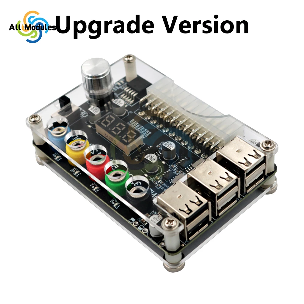 

24Pin ATX Power Supply Breakout Board Power Module Adapter Connector Adjustable Voltage Knob 6 Port USB 2.0 Supports QC2.0 QC3.0