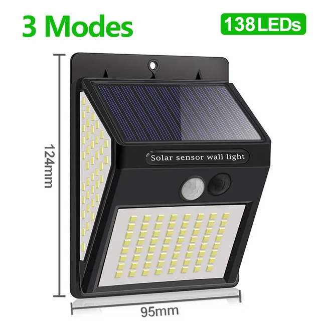 222 LED Solar Lamps Outdoor Sunlight Powered 4 Modes Waterproof Solar Led Light With Motion Sensor For Street Garden Decoration 138 LEDs-1 piece