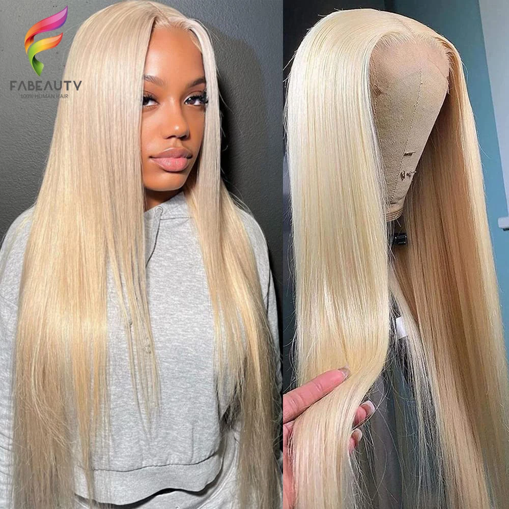 

613 Blonde Straight Human Hair Wig with 13x6 HD Lace Frontal, Pre-Plucked and 150% Density, 13x4 Lace Front Wig with Baby Hair