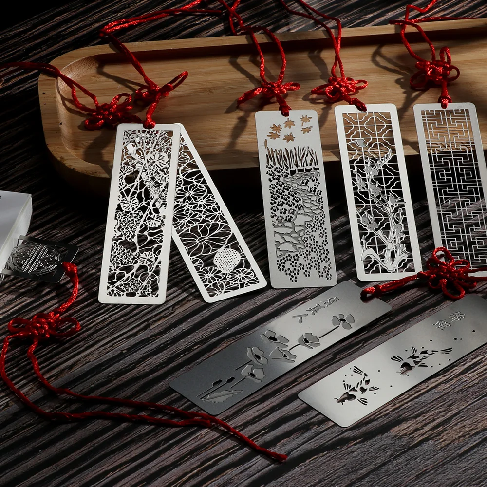 Metal hollow bookmarks Chinese style red knot creative book clip stainless steel pagination mark calligraphy painting kids gift
