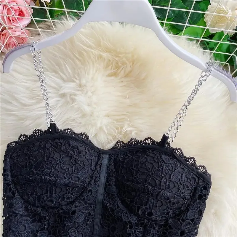 Fashion Sexy Spice Cutout Lace Women Underwear Iron Chain Sexy Bra One-Piece Full Cup Slip Wire Free Chest Binder Bras