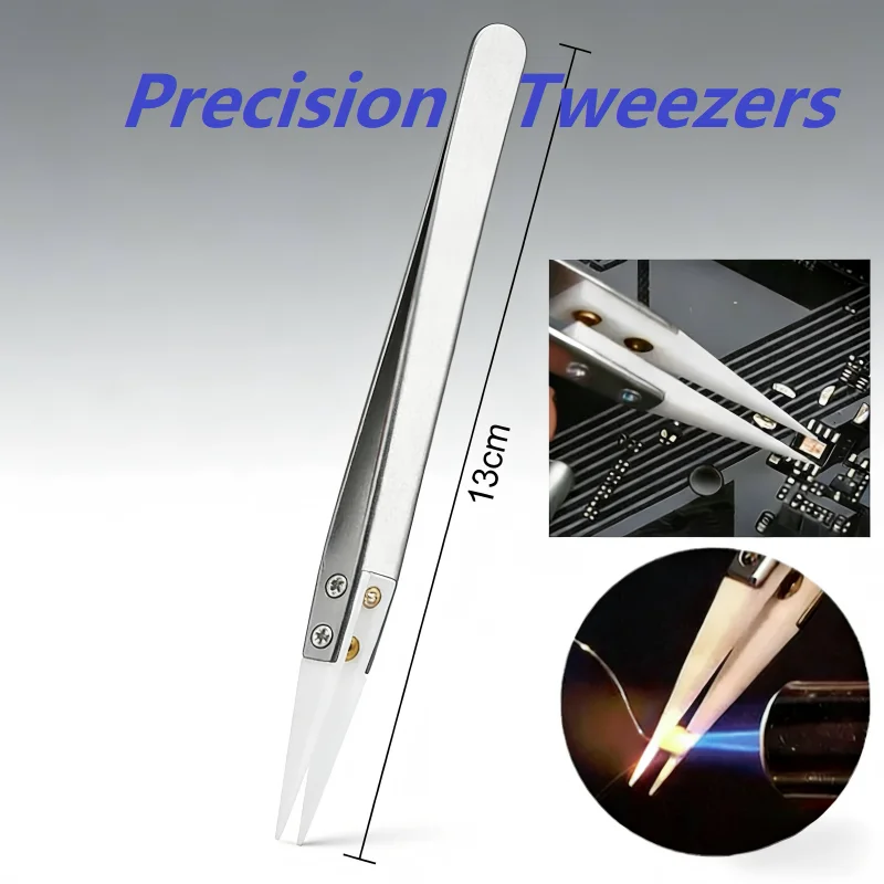 TC-11 정전기 방지 세라믹 핀셋 고온 비자성 논스틱 틴 전문 정밀 수리 도구..