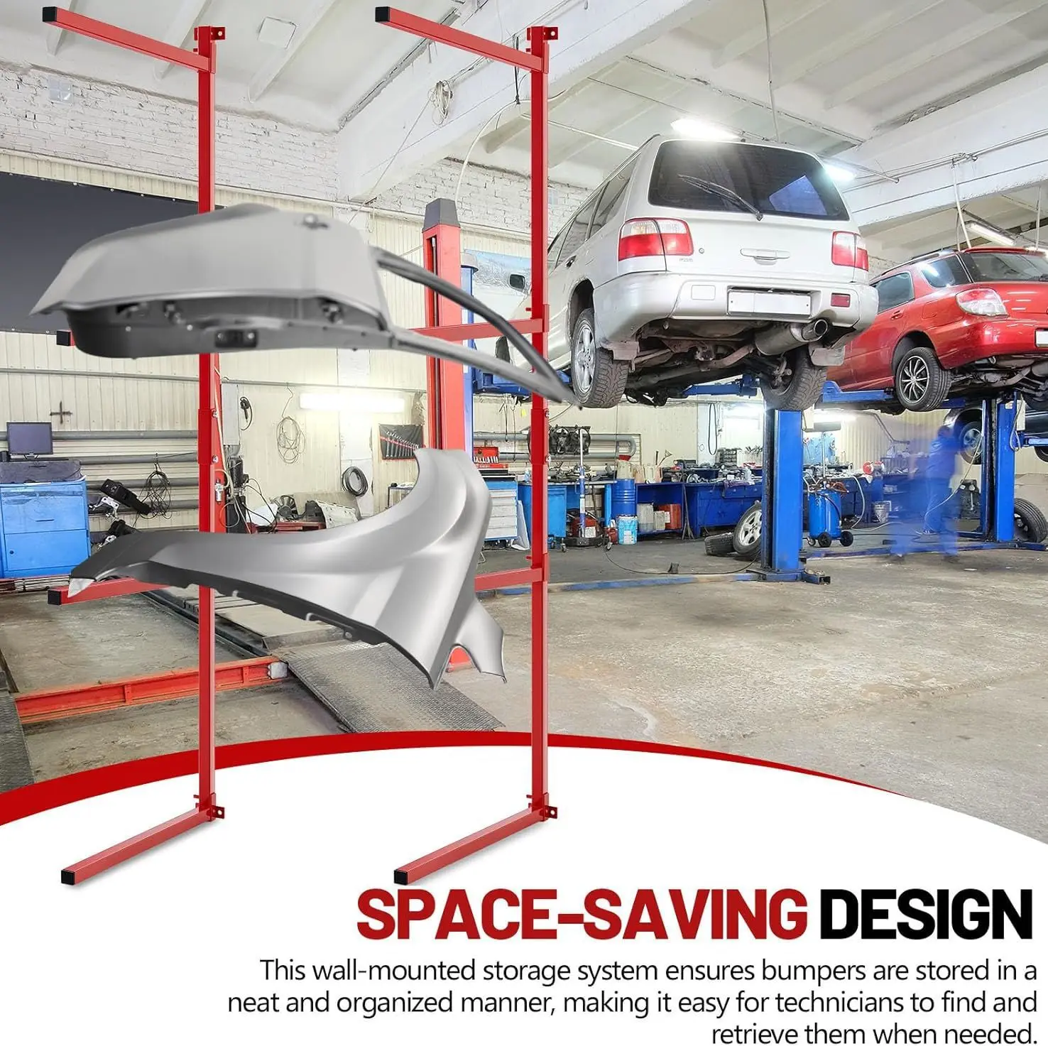Wall-mounted bumper rack Car bumper storage rack Efficient body repair ...