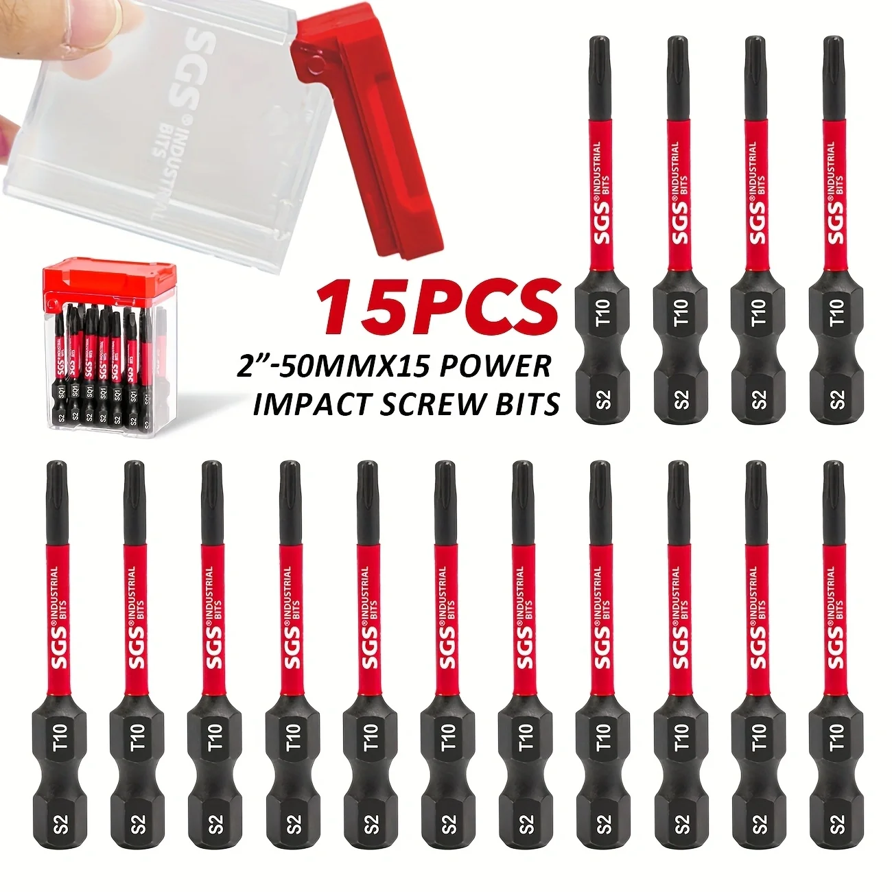 15-teiliges T10 Impact-Torx-Schraubendreher-Set, Industriequalität, S2-Stahl, schwarz phosphatiert, korrosionsbeständig und rostfrei, 50 mm lang, HRC60-62, mit Aufbewahrungsbox, 1/4 Zoll Universalanschluss, hohes Drehmoment, rutschfest
