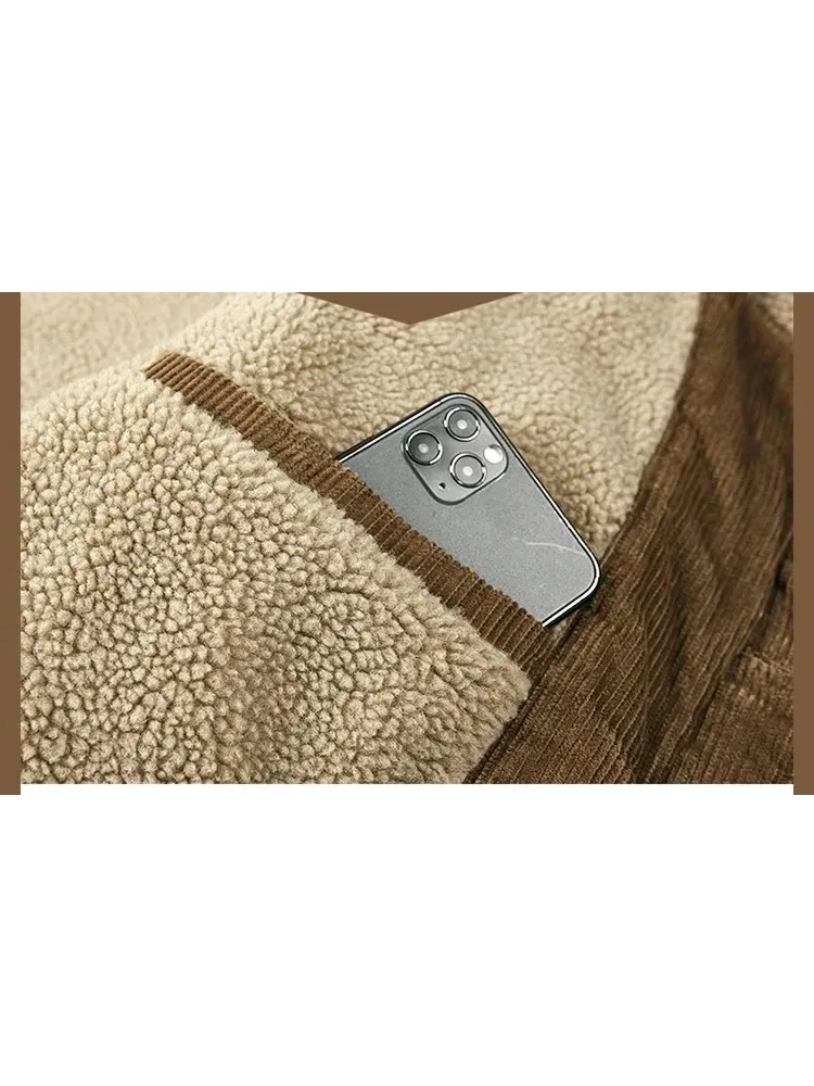 Mens Padded Corduroy Parka Jacket - Warm Windbreaker with Fur Collar