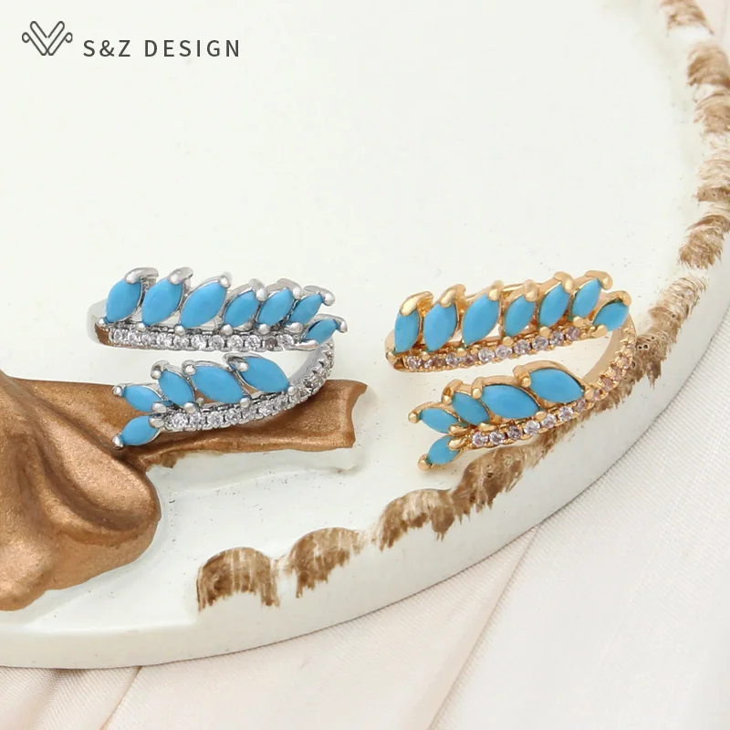 S&Z DESIGN New Fashion Adjustable Cubic Zirconia Olive Branch Rings For Women Wedding Elegant Jewelry Champagne Gold Color Gift