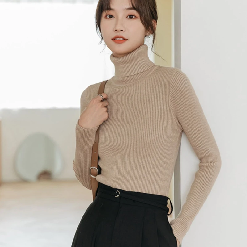 New Fall Autumn and Winter Semi-turtleneck Lady's Long Sleeve Sweater Fashion Casual Slim-fit Solid Color Knitted Bottom Shirt