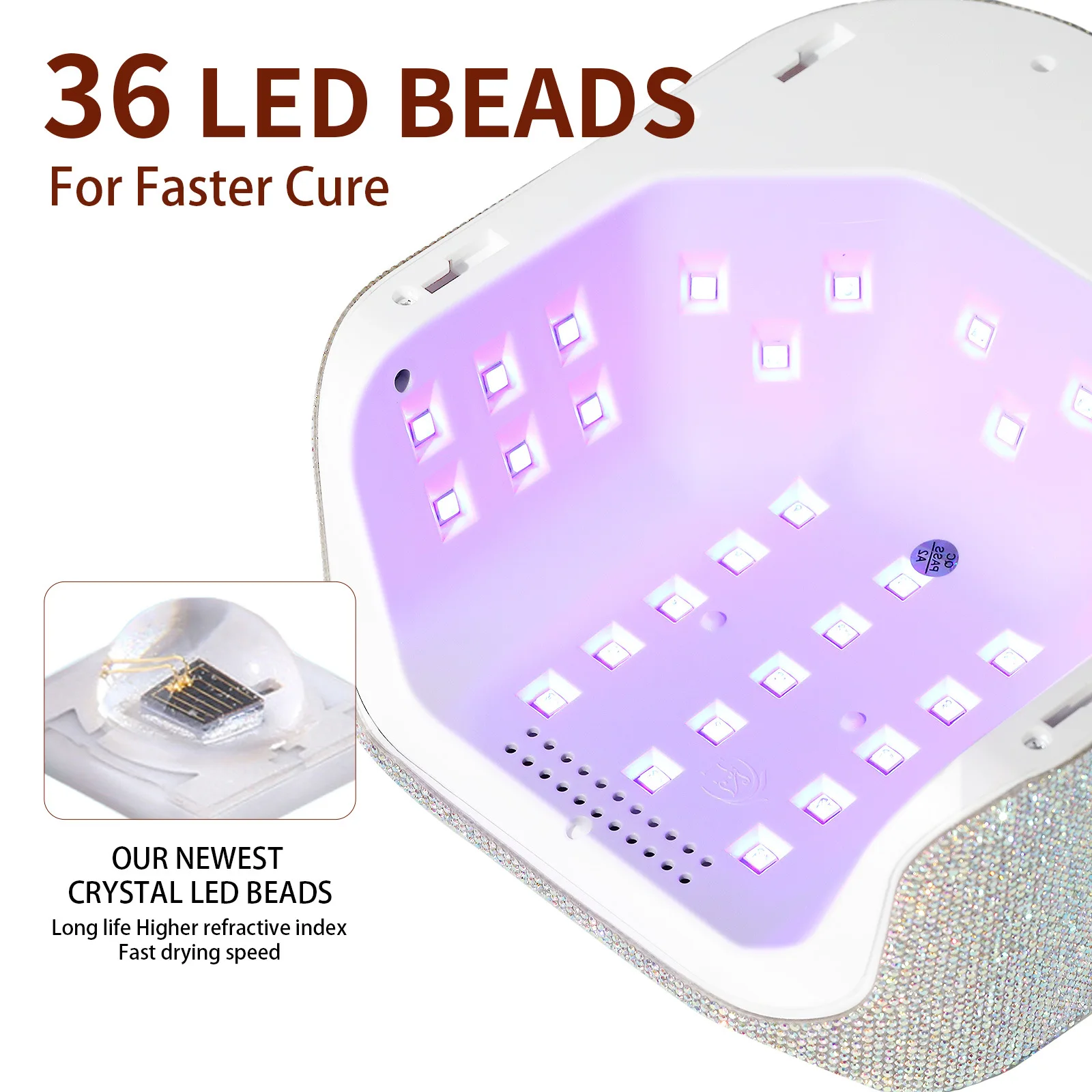 36Leds Diamond Inlaid Nails Dryer Professional UV LED Nail Art Lamp High Power Quick Drying LCD Touch Light Curing All Gel 4