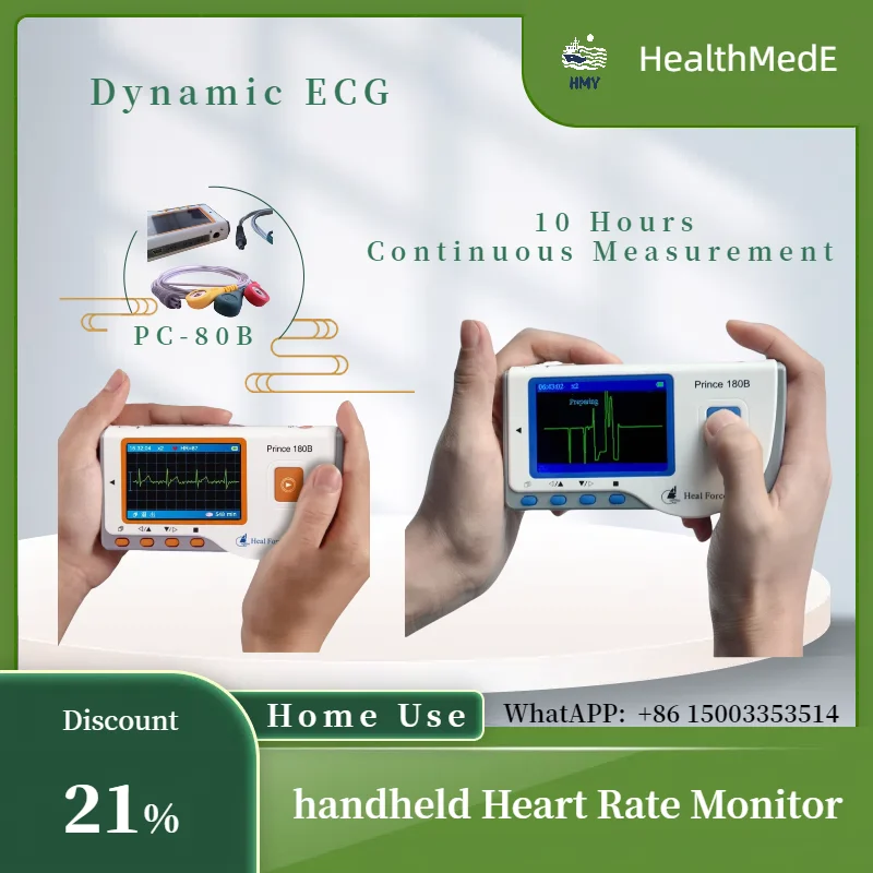 Portable Household Heart Ecg EKG Heal Force Prince 180B Software USB Handheld Heart Monitor Continuous Measuring Color Screen
