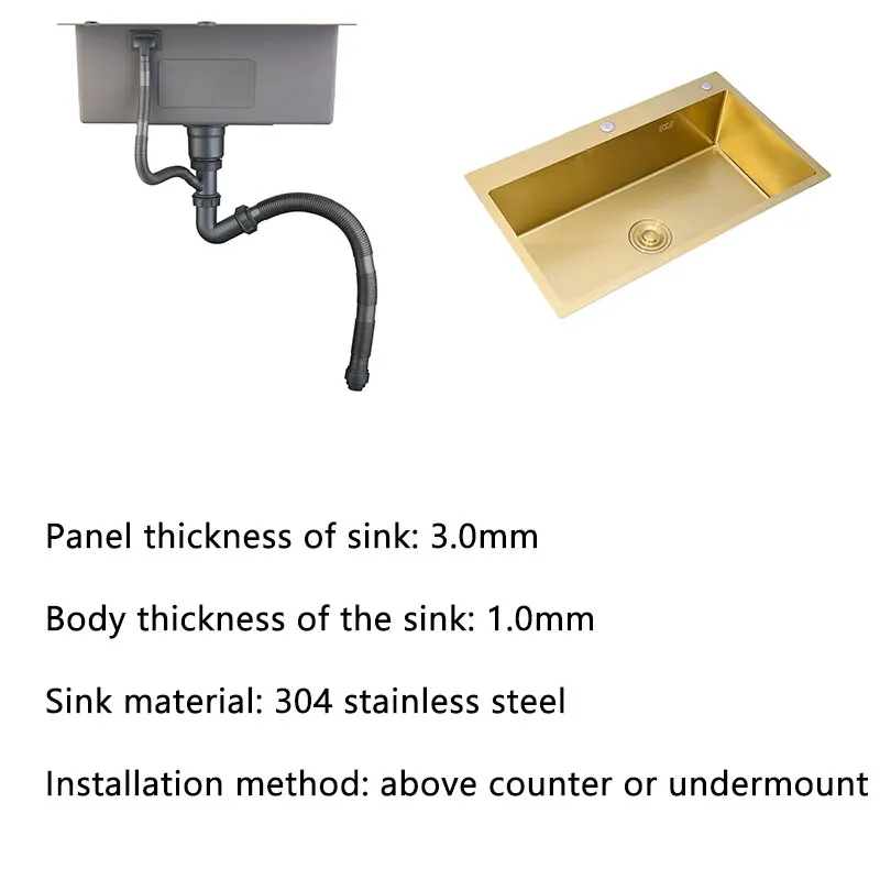 Gold kitchen sink Single Sink Bowl SUS304 Stainless Steel Kitchen Towel Basket Strainer Golden  Washing Basin Kitchen Sinks 5